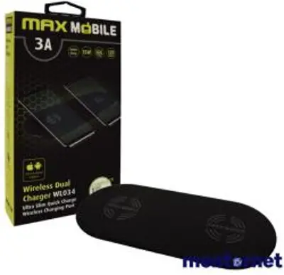 Max Mobile WL034 3A 15W Qi vezeték nélküli fekete dupla gyorstöltő (3858892512029)