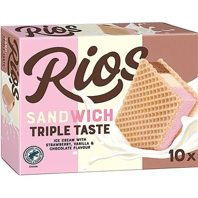 Rios sandwich jégkrém multipack eper-vanília-csokoládé ízű, 1000 ml