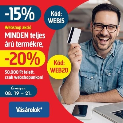 -15% / -20% kuponakció a teljes árú termékekre