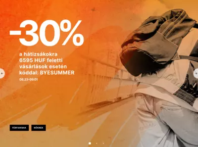 30% kedvezmény hátizsákokra 6595 Ft felett