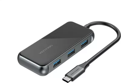 Vention Type-C (USB-C) to 4× USB3.0 / PD 0.15M Gray Mirrored Surface Type USB Hub