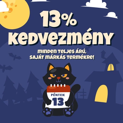 13% kedvezmény minden teljes árú saját márkás temrékre