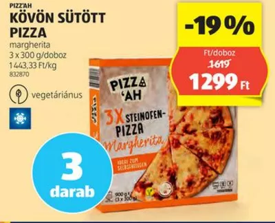 Pizzah Kövön sütött pizza - margherita 3x300g/doboz