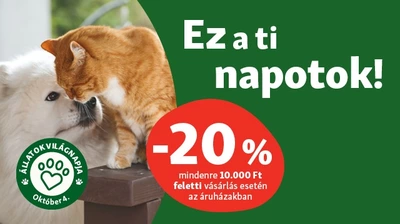 20% kedvezmény 10.000Ft felett az áruházakban