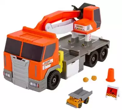 Matchbox Építőipari teherautó kotróval és tartozékokkal HPD64