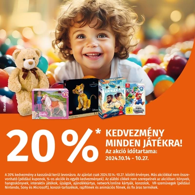 20% kedvezmény játékokra