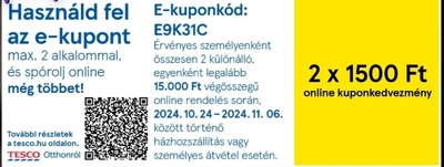 -1500 kupon 15ezres vásárlástól, Tesco online rendelésnél