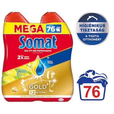 Somat Gold Gel Anti-Grease Lemon gépi mosogatógél, 2x684ml