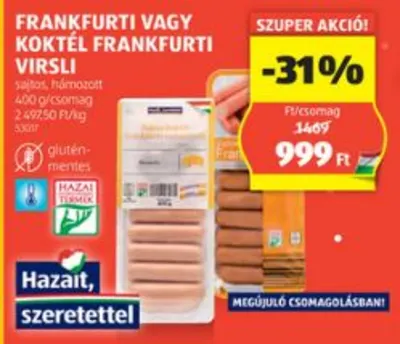 Frankfurti, vagy koktél frankfurti virsli, 400g