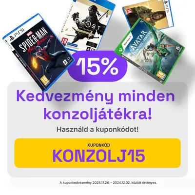 15% kedvezmény minden konzoljátékra