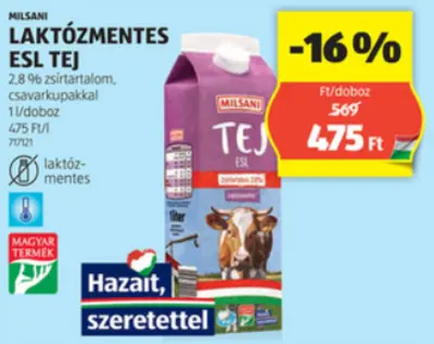 Milsani Laktózmentes ESL tej, 1 l