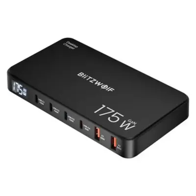 [GaN Tech] Blitzwolf® BW-S30 175W 6-Portos USB PD Töltő 4USB-C+2USB-A QC Digitális Kijelző Gyors Asztali TöltőiPhone 16 Pro 15 14 13 Max,MacBook Pro,A