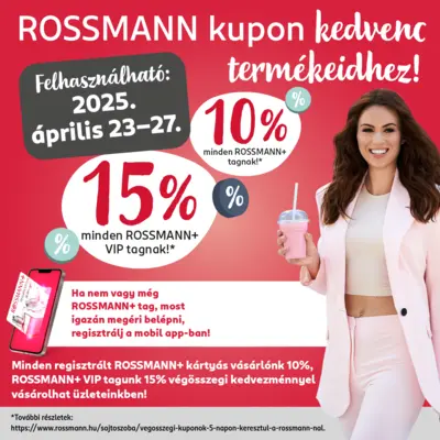 10% (15%) - Végösszegi kuponok 5 napon keresztül az applikációban a Rossmann-nál!