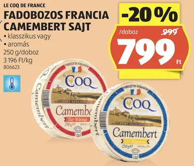 Le Coq De France fadobozos Camembert sajt, 250 g