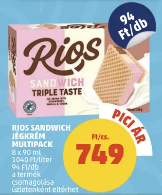 Rios Sandwitch Jégkrém multipack, 8 x 90 ml