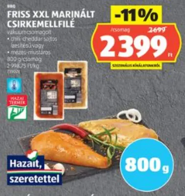 Friss XXL marinált csirkemellfilé, 800g/csomag
