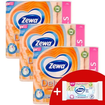 Zewa Deluxe Cashmere Peach 3 rétegű Toalettpapír 3x32 tekercs + Ajándék nedves WC papír