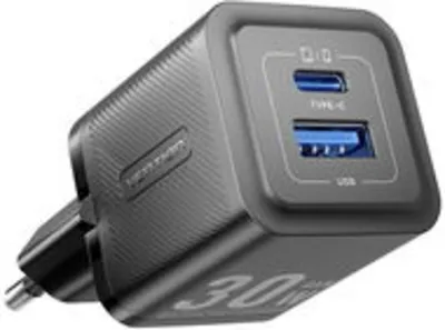 Vention 2-Port USB (C + A) GaN Charger (30W/30W) EU-Plug Black töltő adapter