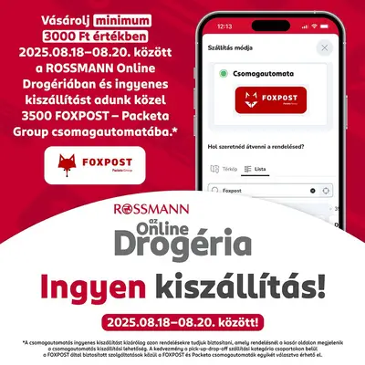3000 Ft felett Ingyenes szállítás FOXPOST - Packeta csomagautomatába