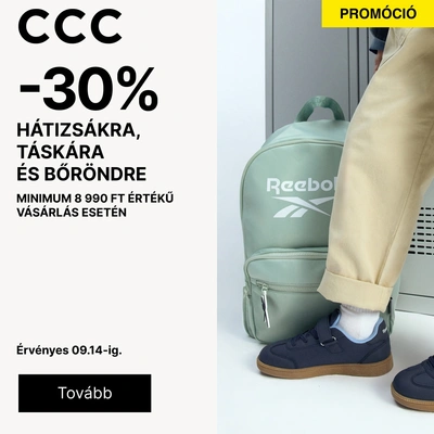 30% kedvezmény táskákra 8990 Ft felett