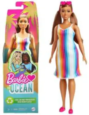 Mattel Barbie - Loves the Ocean 50. évfordulós baba barna haj, csíkos ruha (GRB35)