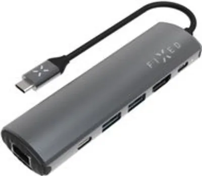FIXED HUB Pro 6in1 USB-C 3.2 Gen2 4k60Hz laptopokhoz és tabletekhez, szürke dokkoló állomás