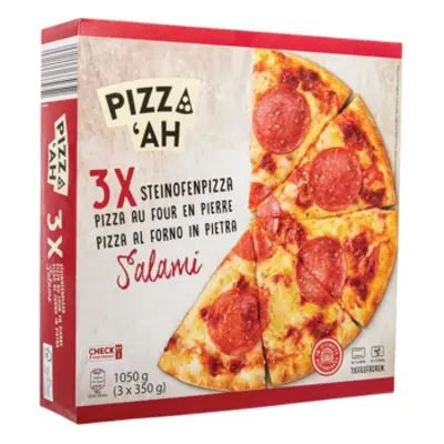 PIZZ‘AH Kövön sütött pizza szalámis, 3 x 350 g