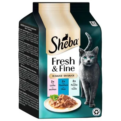Sheba Fresh & Fine tasakos 6 x 50 g, Tonhal, lazac fehér hal aszpikban