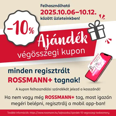 10% végösszegi kedvezmény Rossmann+ tagoknak a Glamour napok alatt