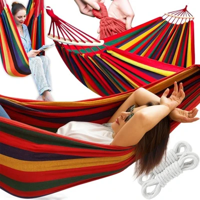 Kétszemélyes Kerti Túra Függőágy Rúddal 200kg Xl 260x160cm + Táska