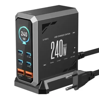 BlitzWolf BW-S31 240W 6 Portos GaN Töltő, 4×USB-C + 2×USB-A, Digitális Kijelzővel