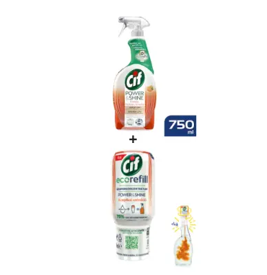 CIF Power&Shine konyhai Spray, 750ml + CIF Power&Shine konyhai spray utántöltő, 70ml