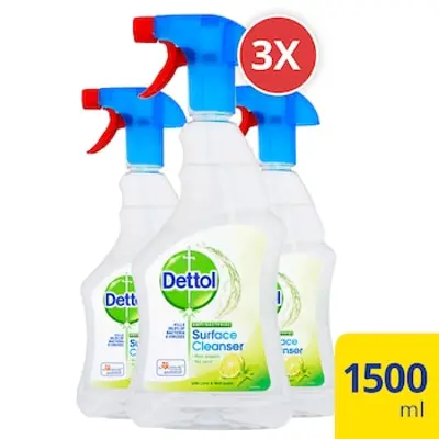 Dettol Original antibakteriális felülettisztító spray, 3 x 500 ml Lime&Menta és Original