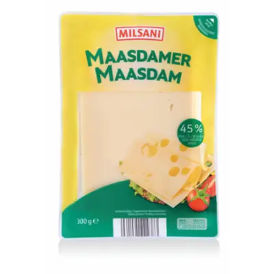 MILSANI Maasdam szeletelt sajt, 300 g