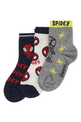 Pókember mintás zokni szett - 3 pár, Piros, Szürke, Fehér, 19-21