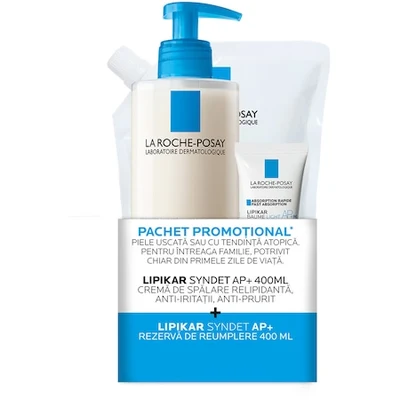 La Roche Posay készlet: Lipikar Syndet AP+ utántöltő tartalék, 400 ml + 1x Baume Light AP+M, 15