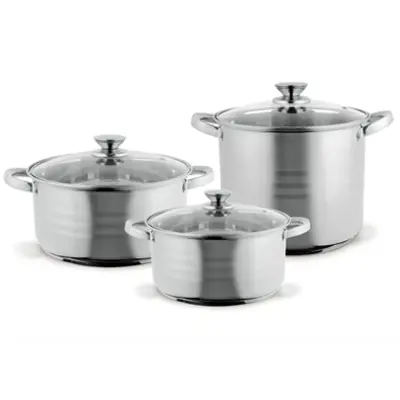 TOO LP-7170 prémium rozsdamentes 6 darabos edénykészlet, 7,2 liter+10 liter+13,3 liter fazék/lábas+fedők