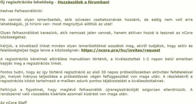 nCore szabad regisztráció