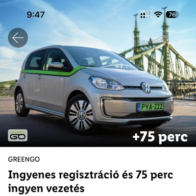 GreenGO 75 perc INGYEN vezetés + ingyenes regisztráció
