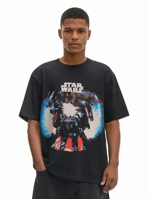 Nyomott mintás fekete póló Star Wars póló