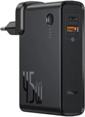 Baseus Power Station (GaN) 2 az 1-ben hálózati gyorstöltő és Bank Type C kábellel (60W 1 méter) USB/Type 45W 10000 mAh PPNLD-C01 fekete