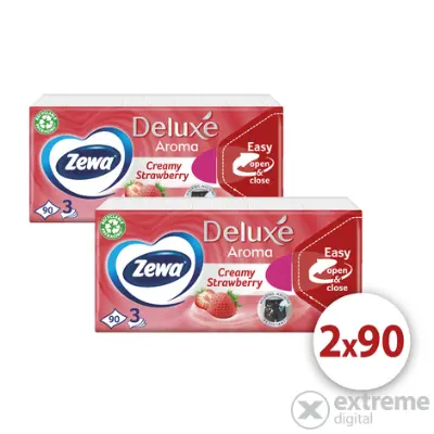 Zewa Deluxe 3 rétegű papír zsebkendő Strawberry, 2x90 db