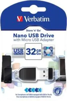 Verbatim Store'n'Stay Nano USB Pendrive, 32 GB, 2.0 + OTG Adapter (49822verbatim)