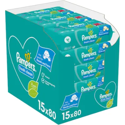 Pampers Fresh Clean Nedves törlőkendő, 15 csomag x 80 darab, 1200