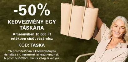 50% kedvezmény táskára, ha 10 ezer Ft felett vásárolsz cipőt