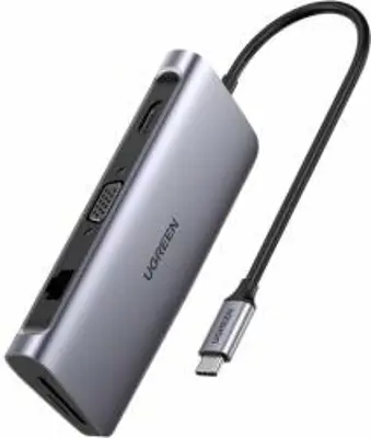 UGREEN 9 az 1-ben USB-C - HDMI 4K hub adapter, 3x USB 3.0, Type-C PD, RJ45, SD, Micro VGA (szürke) (40873)