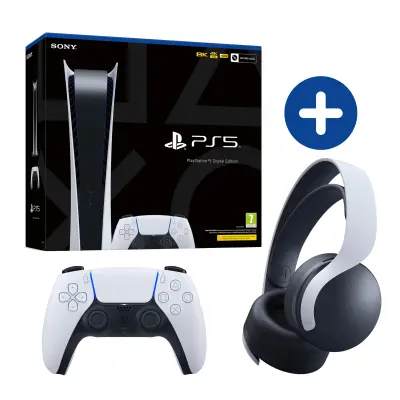 Playstation5 (PS5) Digital Edition 2db kontrollerrel + Pulse 3D™ Headset