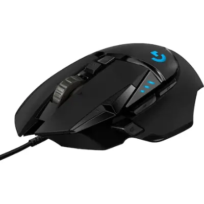 Logitech G502 Hero gaming egér, RGB, 16.000 DPI, 11 programozható gomb, súlyozható, Fekete