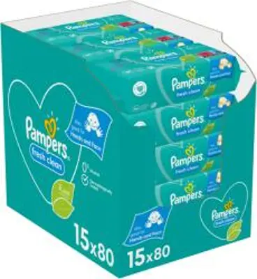 Pampers Fresh Clean Nedves törlőkendő, 15 csomag x 80 darab, 1200