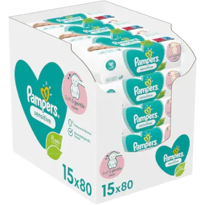 Pampers Sensitive Nedves törlőkendő, 15 csomag x 80 db, 1200 darab